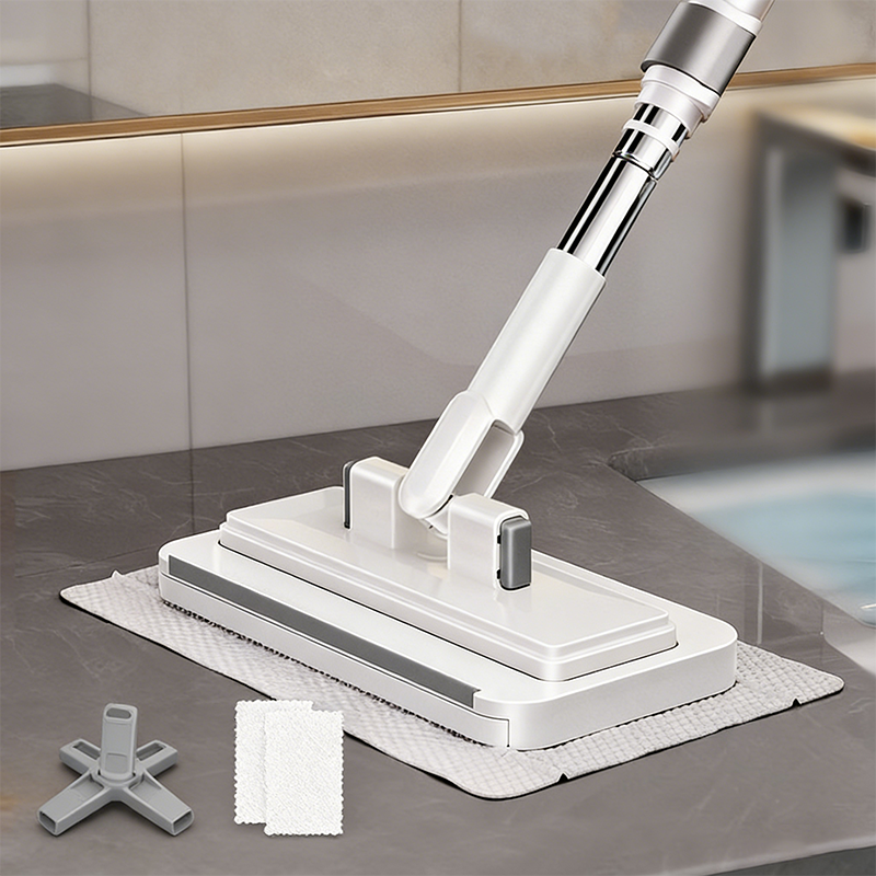 Hands-Free Flat Mop with Shark-Tooth Grip and Telescopic Pole