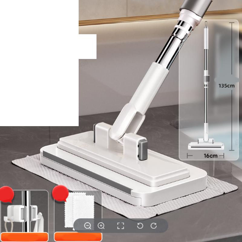 Hands-Free Flat Mop with Shark-Tooth Grip and Telescopic Pole