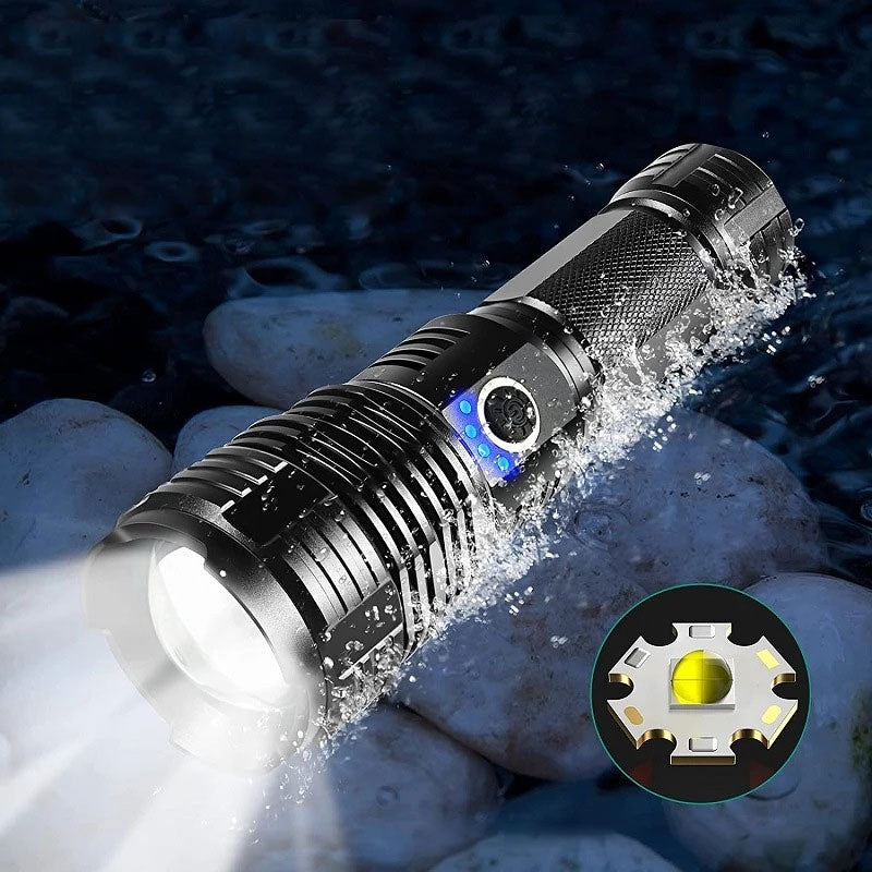 25W XHP70 Rechargeable Waterproof Zoom Flashlight