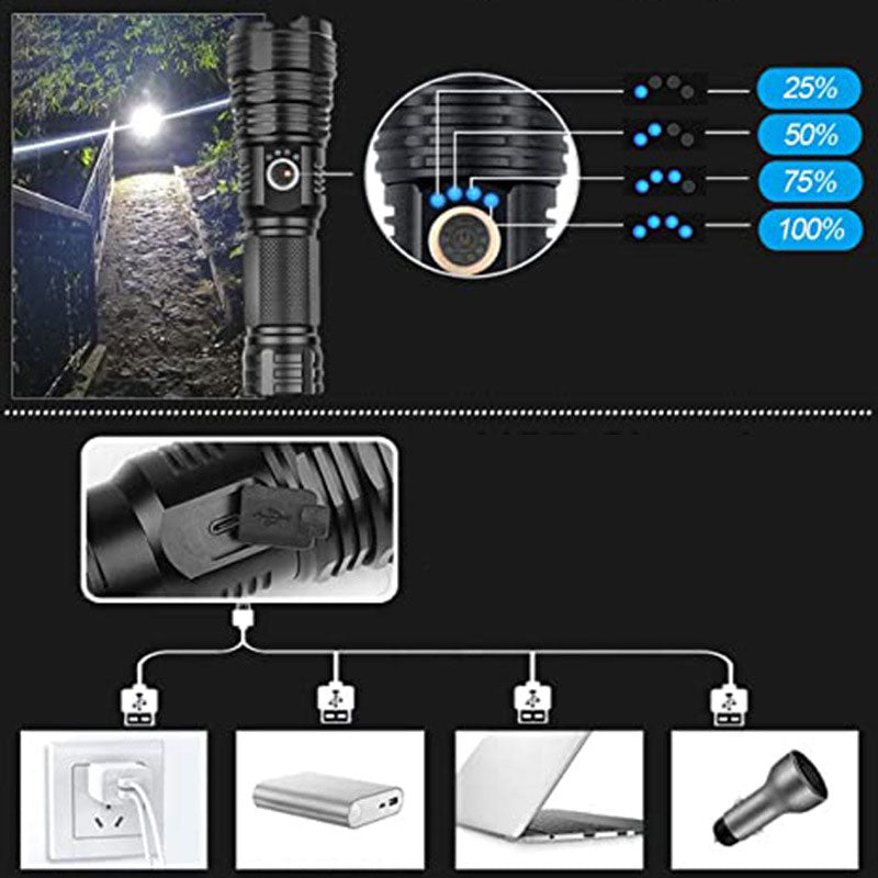 25W XHP70 Rechargeable Waterproof Zoom Flashlight