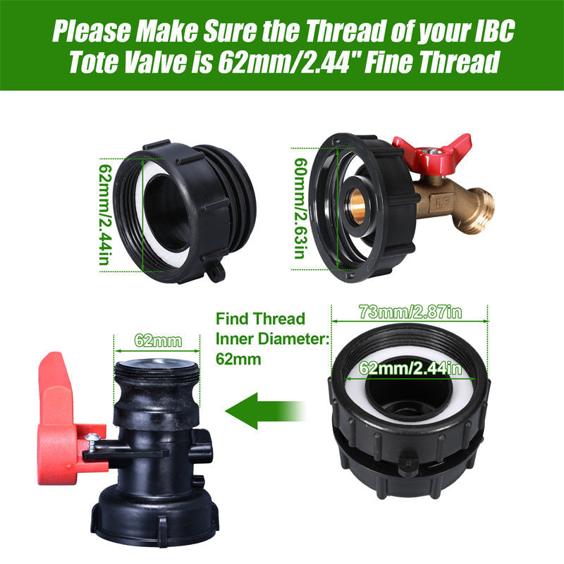 IBC Tote Tank Adapter with Brass Ball Valve