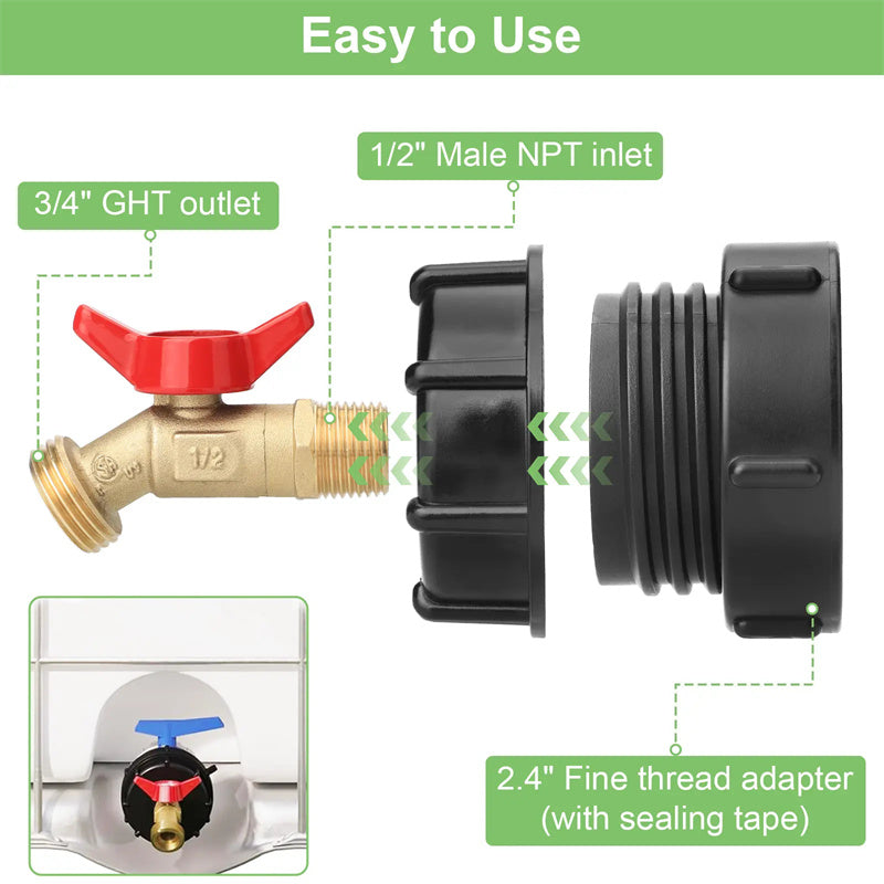 IBC Tote Tank Adapter with Brass Ball Valve