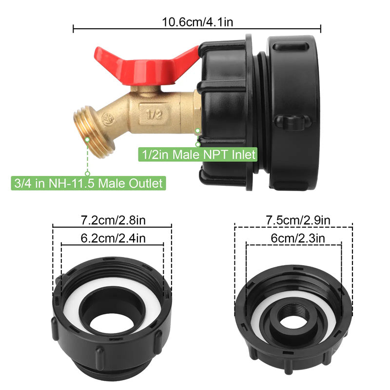 IBC Tote Tank Adapter with Brass Ball Valve