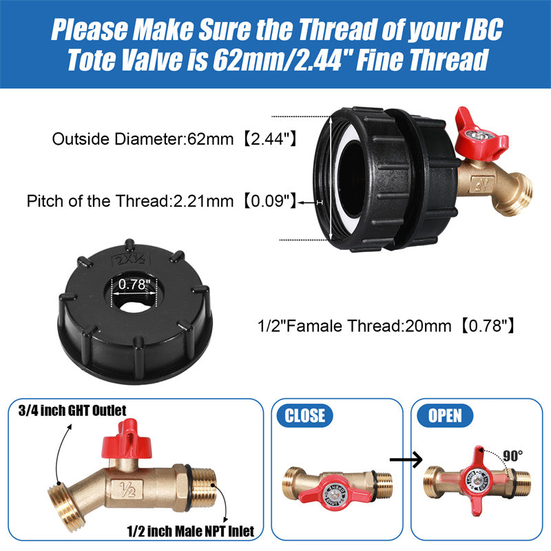 IBC Tote Tank Adapter with Brass Ball Valve