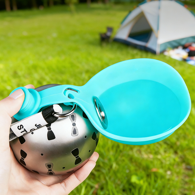 2-in-1 Portable Dog Water Bottle with Foldable Silicone Bowl