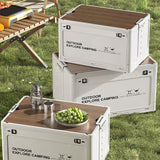 Collapsible Camping Storage Box with Wooden Lid