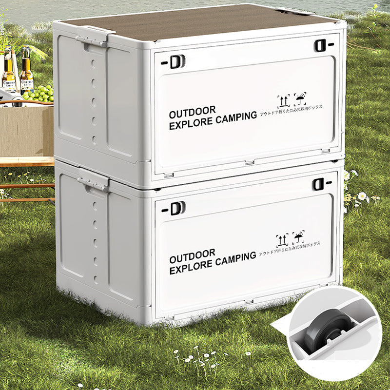 Collapsible Camping Storage Box with Wooden Lid