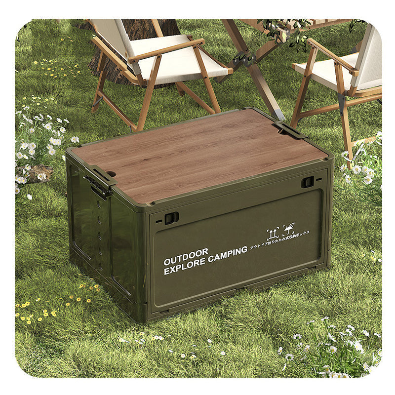 Collapsible Camping Storage Box with Wooden Lid