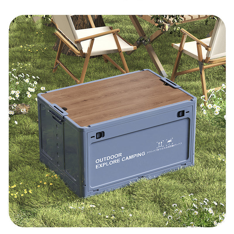 Collapsible Camping Storage Box with Wooden Lid