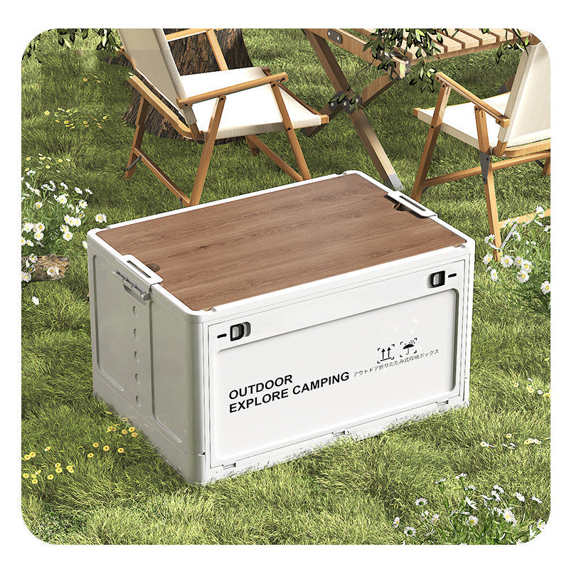 Collapsible Camping Storage Box with Wooden Lid