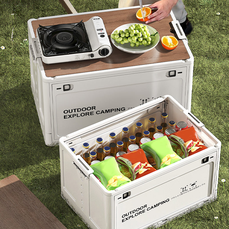 Collapsible Camping Storage Box with Wooden Lid