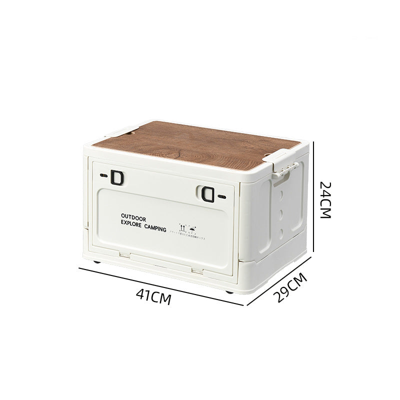 Collapsible Camping Storage Box with Wooden Lid