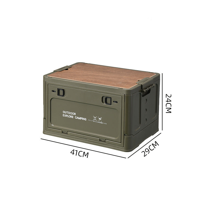 Collapsible Camping Storage Box with Wooden Lid