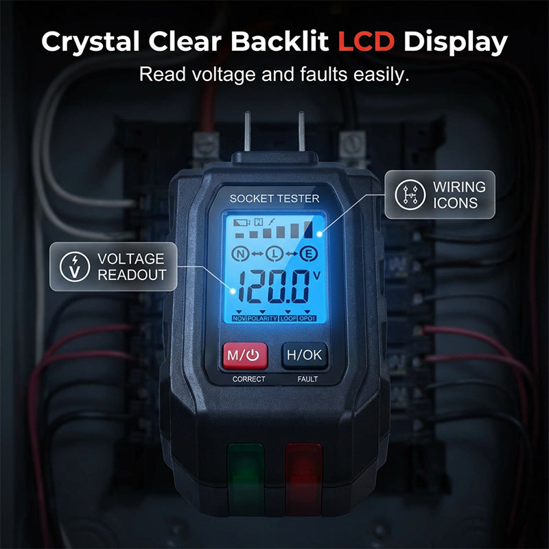 Multifunctional Digital GFCI Outlet Tester with Backlit LCD