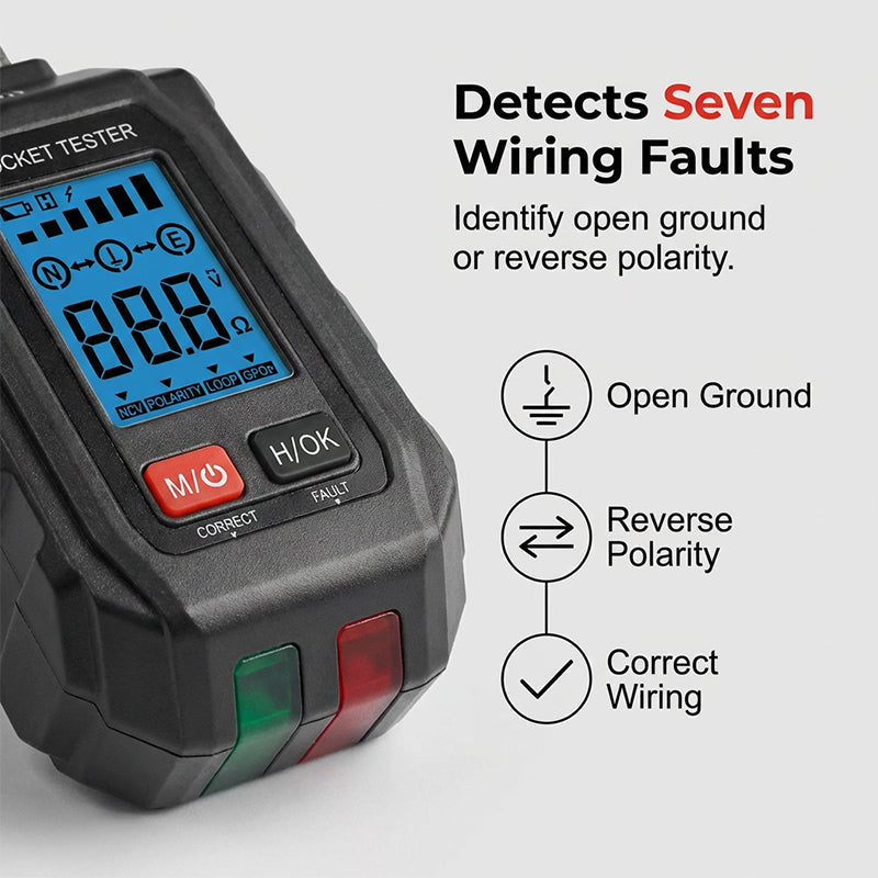 Multifunctional Digital GFCI Outlet Tester with Backlit LCD