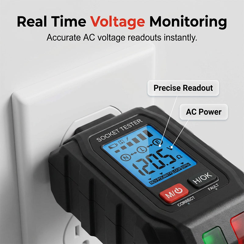 Multifunctional Digital GFCI Outlet Tester with Backlit LCD