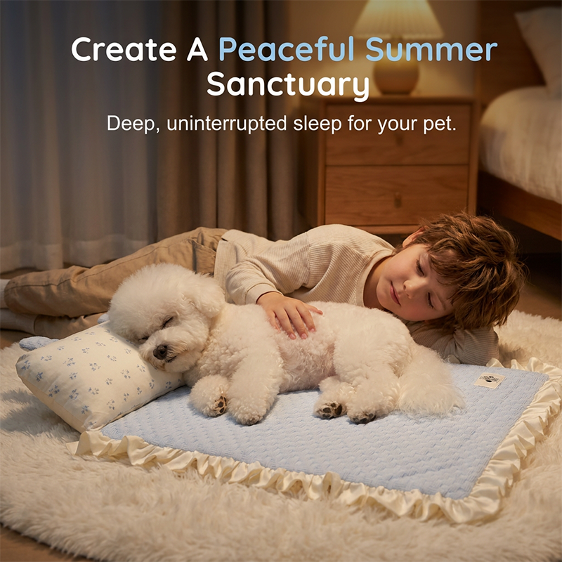 Pet Cooling Mat with Pillow & Breathable Fabric
