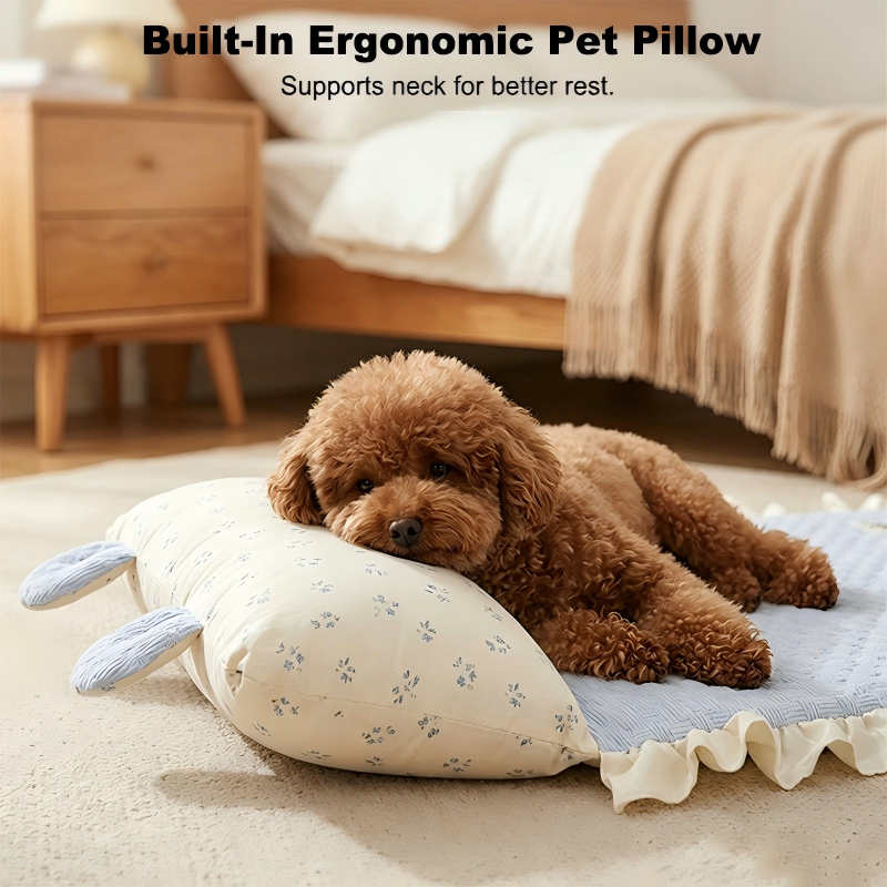 Pet Cooling Mat with Pillow & Breathable Fabric
