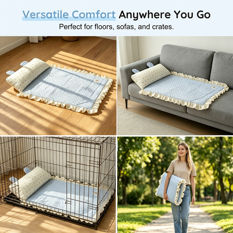 Pet Cooling Mat with Pillow & Breathable Fabric