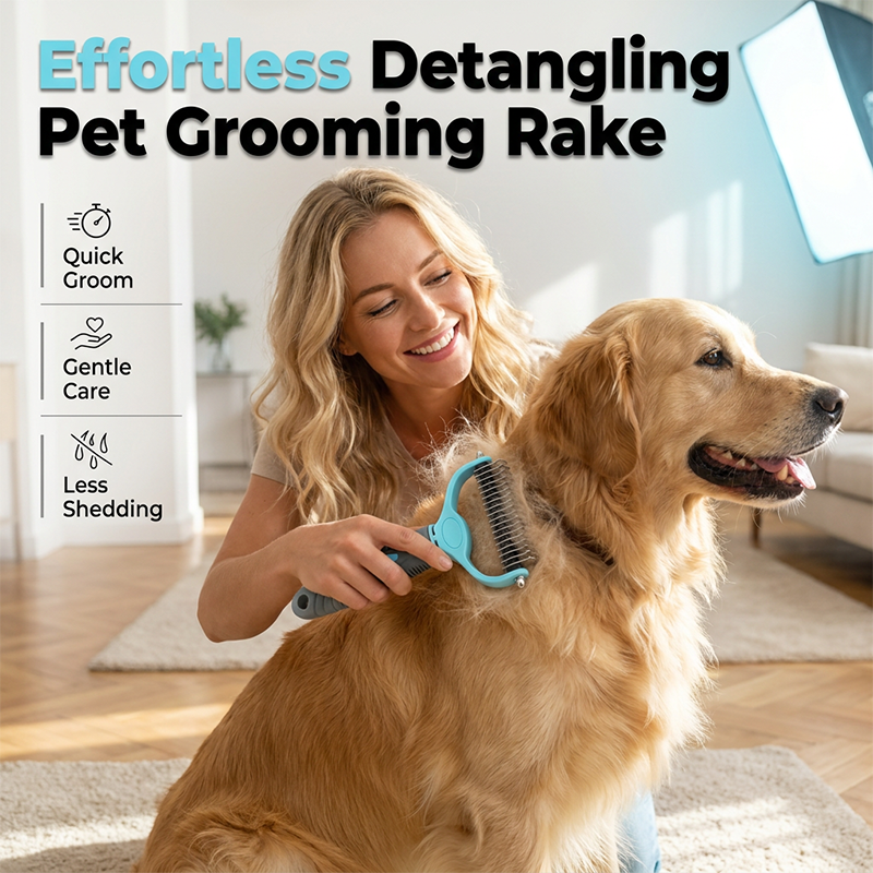 Dual-Sided Pet Grooming Rake for Dogs & Cats