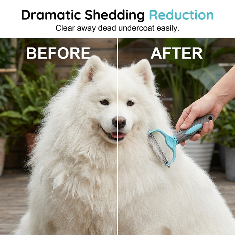 Dual-Sided Pet Grooming Rake for Dogs & Cats