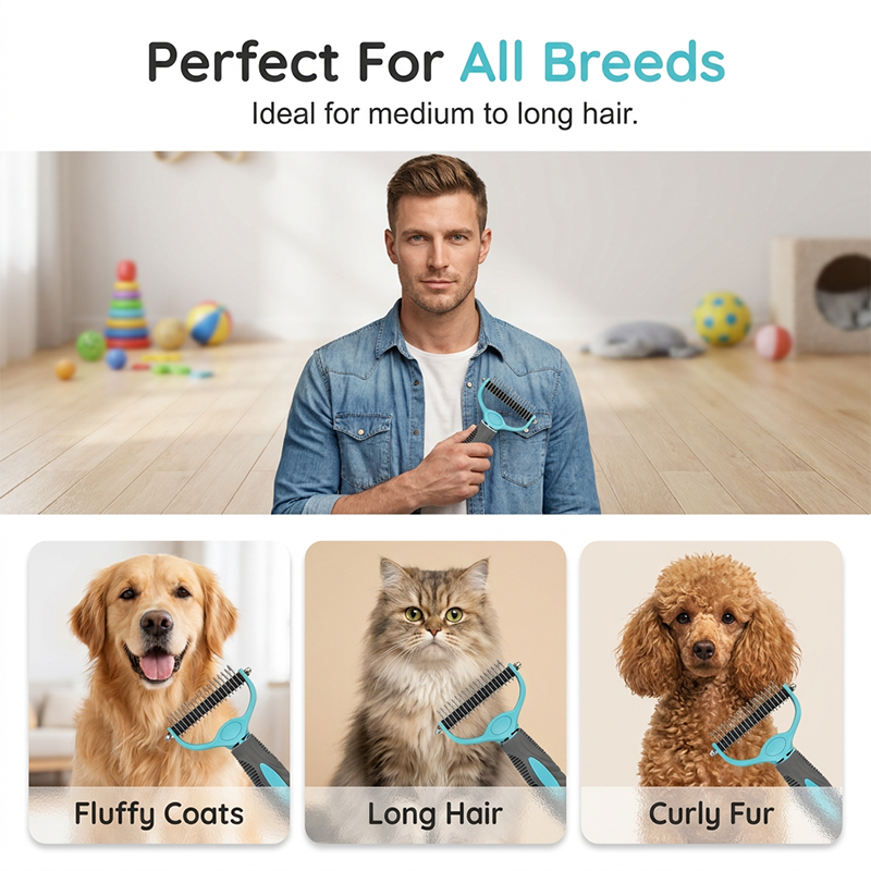 Dual-Sided Pet Grooming Rake for Dogs & Cats