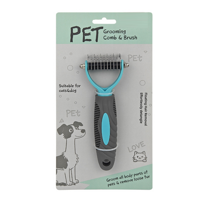 Dual-Sided Pet Grooming Rake for Dogs & Cats