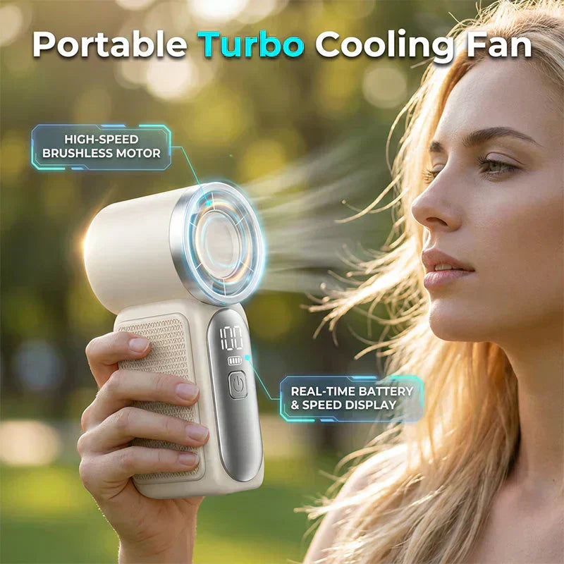 Turbo Handheld Fan with LED Display 6 Speeds 3000mAh Battery