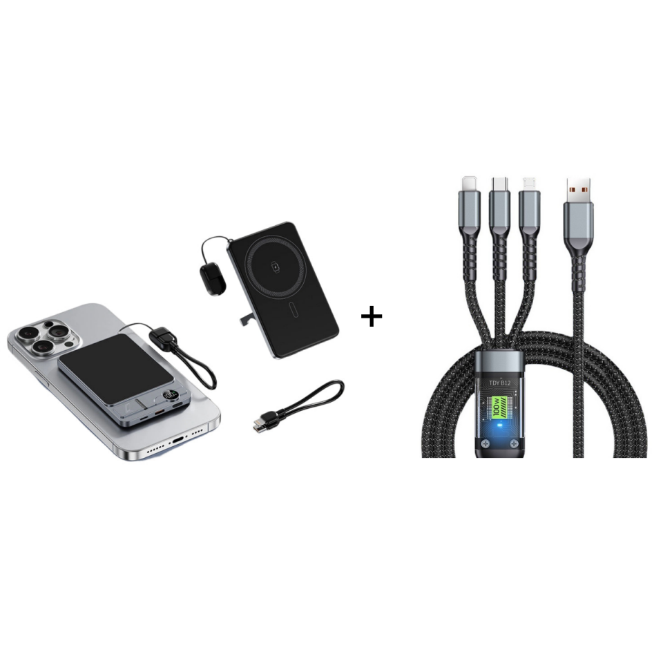 3-in-1 Magnetic Portable Charger with Built-in Stand