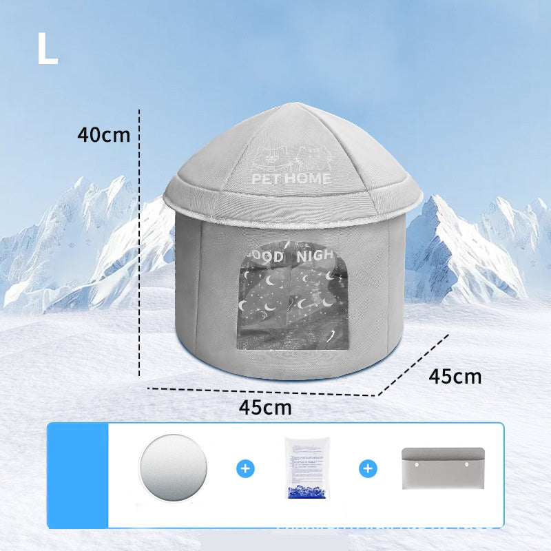 Foldable Pet Cooling Ice House with Insulated Mat