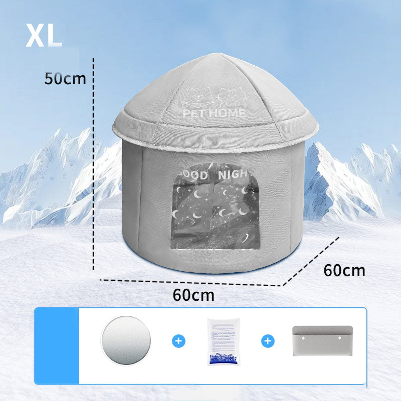Foldable Pet Cooling Ice House with Insulated Mat