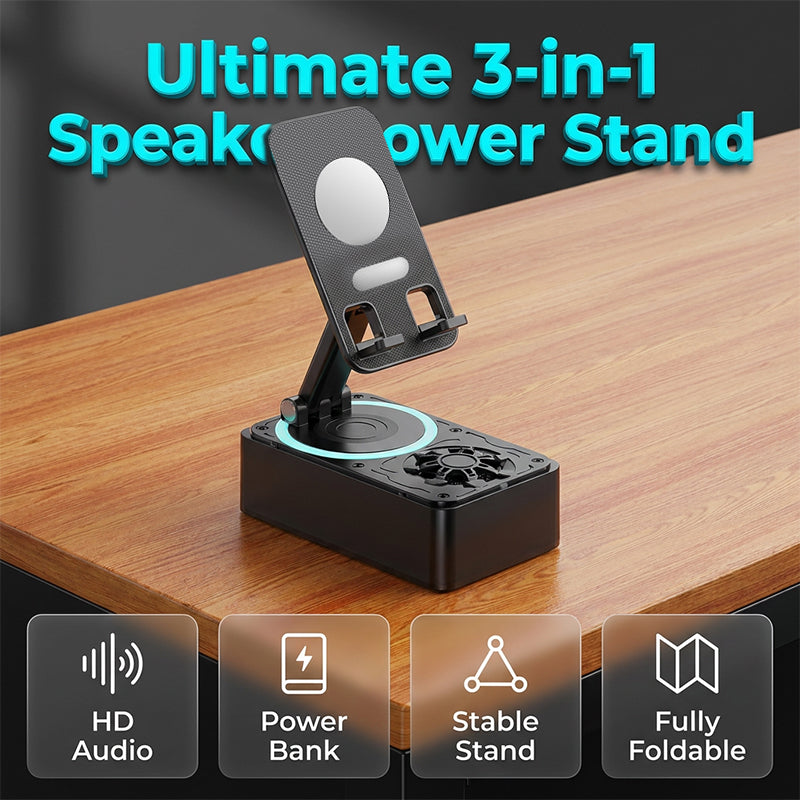 3-in-1 Speaker with Phone Stand and Power Bank
