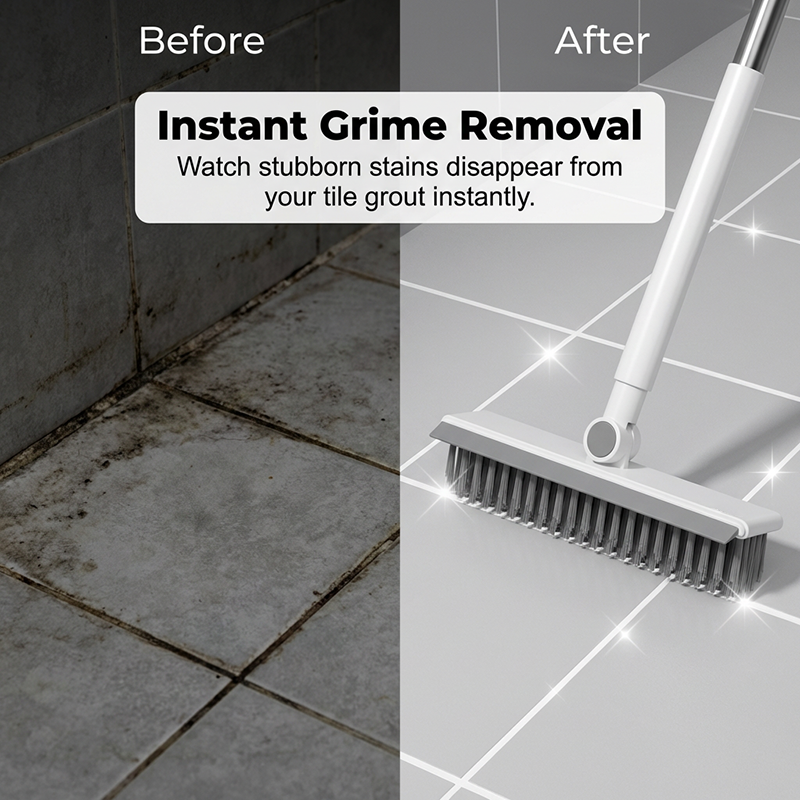 2-in-1 Grout and Corner Scrubber Brush with Squeegee