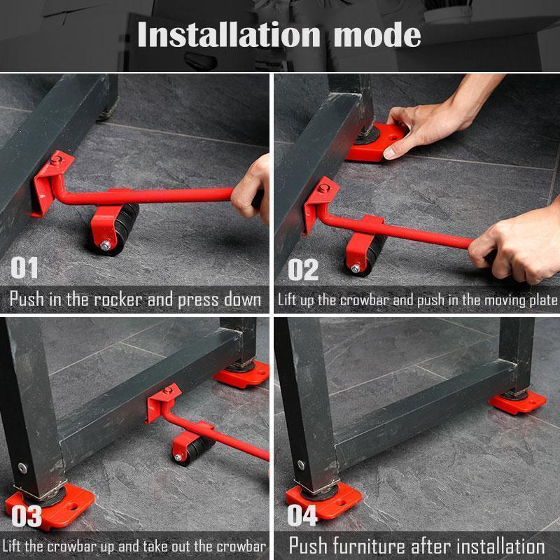 Wheeled Furniture Mover Set with Lifting Tool and 4 Rollers