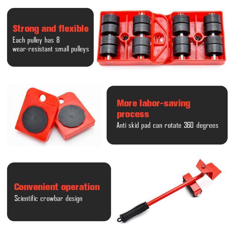 Wheeled Furniture Mover Set with Lifting Tool and 4 Rollers
