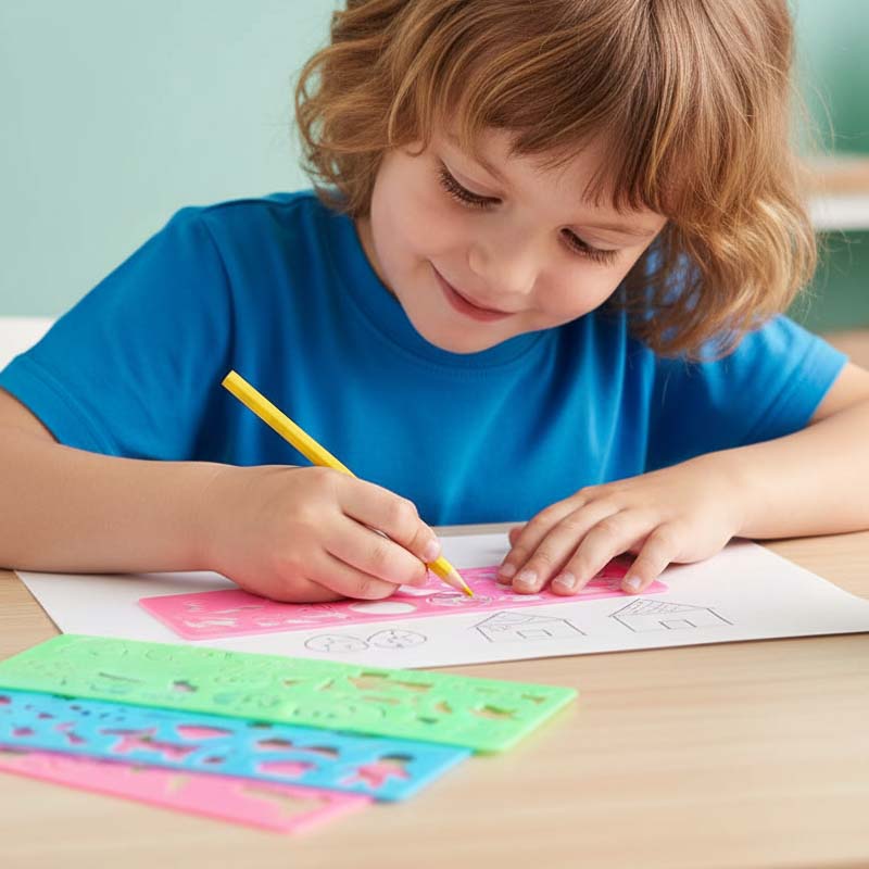 Kids Stencil Drawing Set 4-Piece Plastic Art Craft Kit