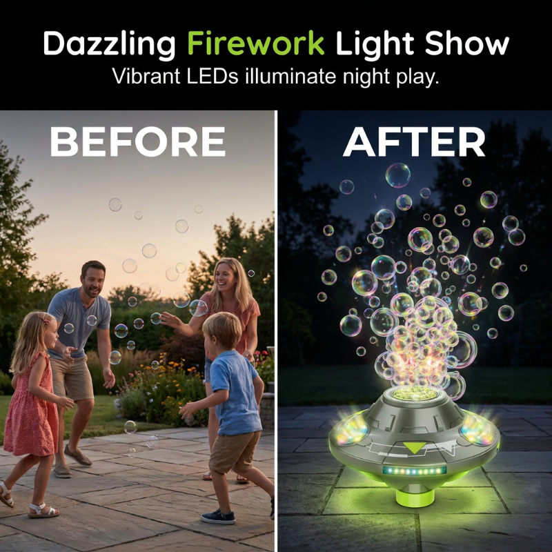UFO Bubble Machine with 360° Rotation and LED Lights