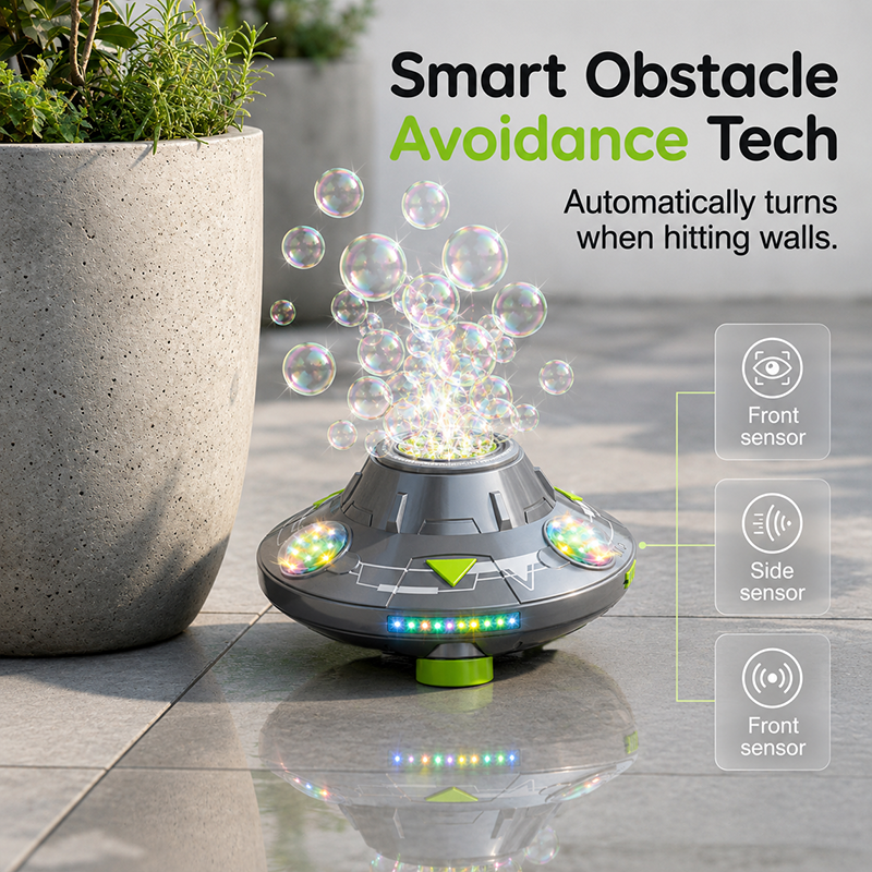 UFO Bubble Machine with 360° Rotation and LED Lights