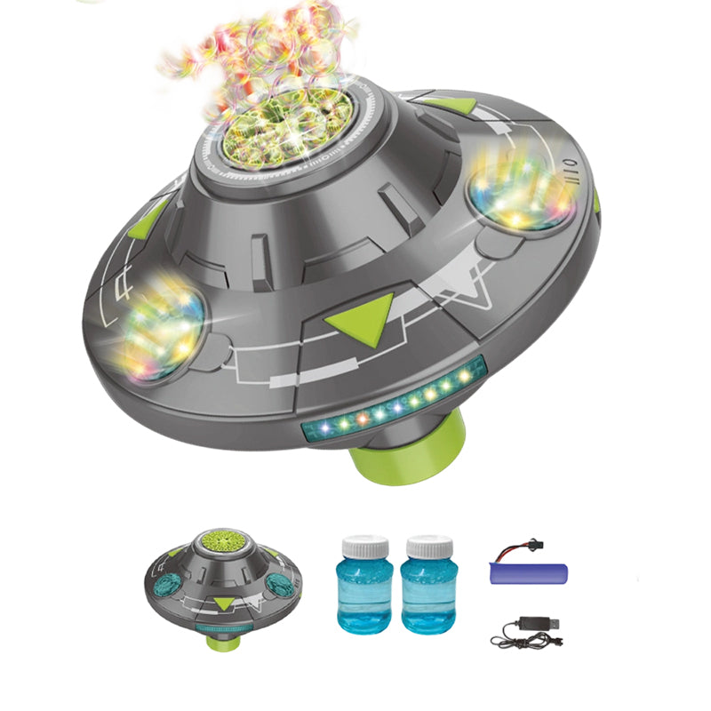 UFO Bubble Machine with 360° Rotation and LED Lights