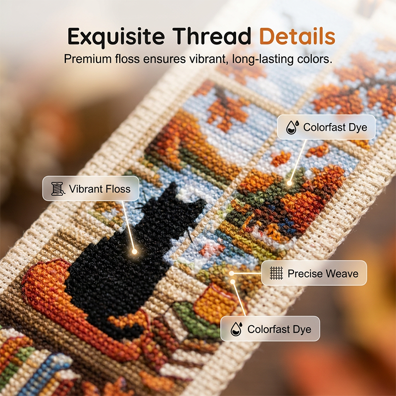 Cross-Stitch Cat Bookmark Kit 4 Seasonal Designs with Braided Tassels