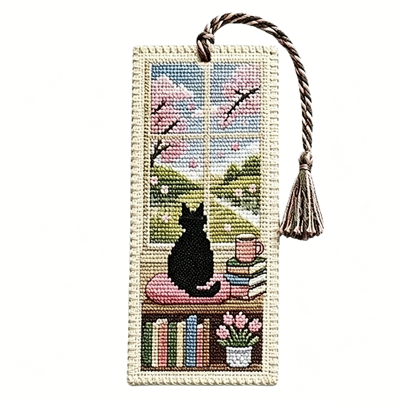 Cross-Stitch Cat Bookmark Kit 4 Seasonal Designs with Braided Tassels