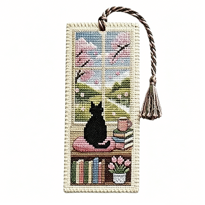 Cross-Stitch Cat Bookmark Kit 4 Seasonal Designs with Braided Tassels