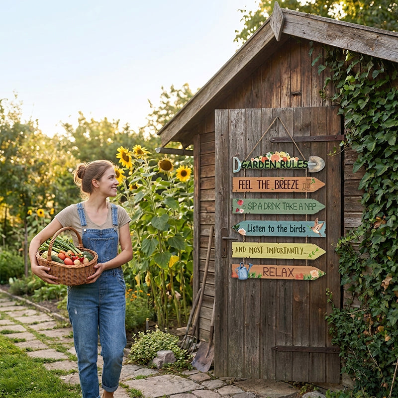 Rustic Wooden Garden Hanging Sign Wall Decor Plaque