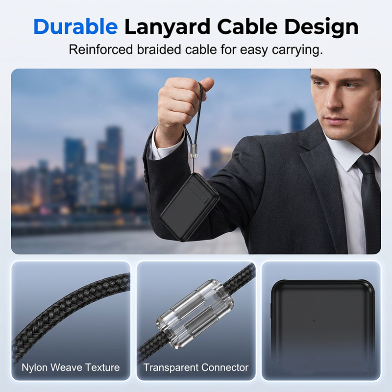 3-in-1 Magnetic Power Bank with Built-In Cable