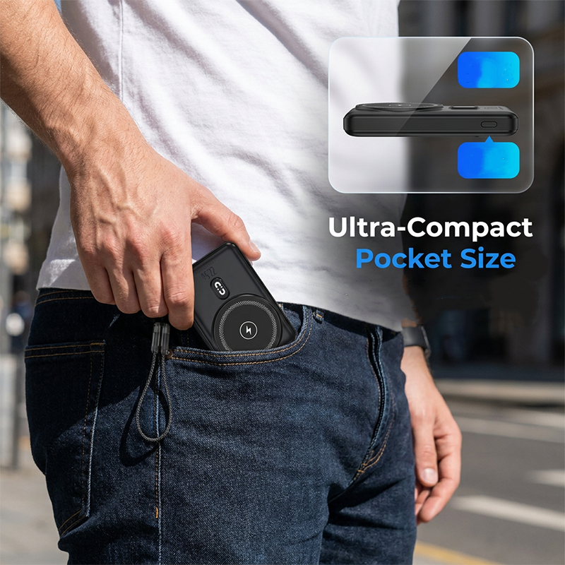3-in-1 Magnetic Power Bank with Built-In Cable
