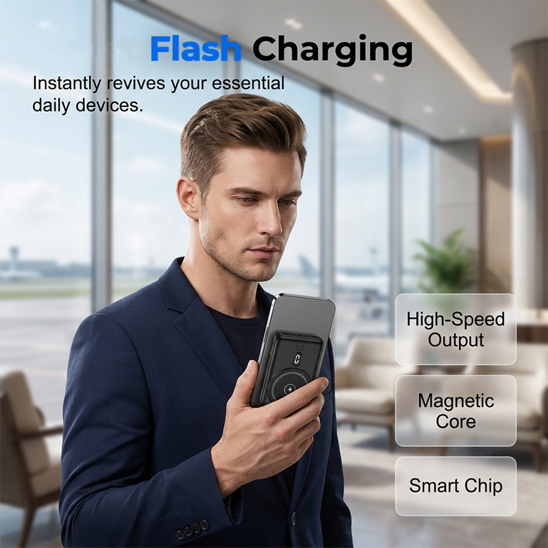 3-in-1 Magnetic Power Bank with Built-In Cable