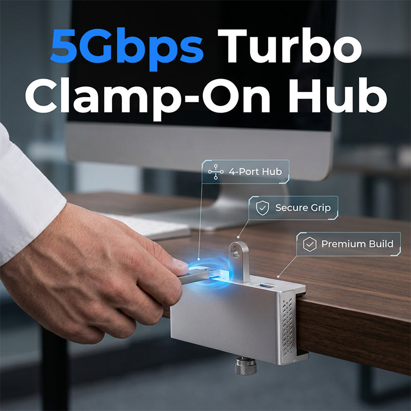 Clamp-On USB 3.0 Hub Aluminum Alloy 4-Port Docking Station