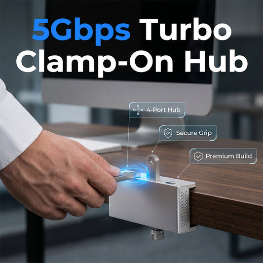 Clamp-On USB 3.0 Hub Aluminum Alloy 4-Port Docking Station