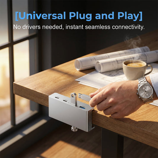 Clamp-On USB 3.0 Hub Aluminum Alloy 4-Port Docking Station