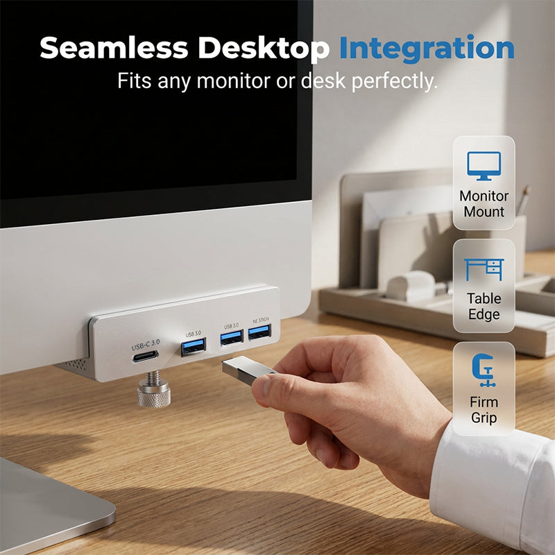 Clamp-On USB 3.0 Hub Aluminum Alloy 4-Port Docking Station